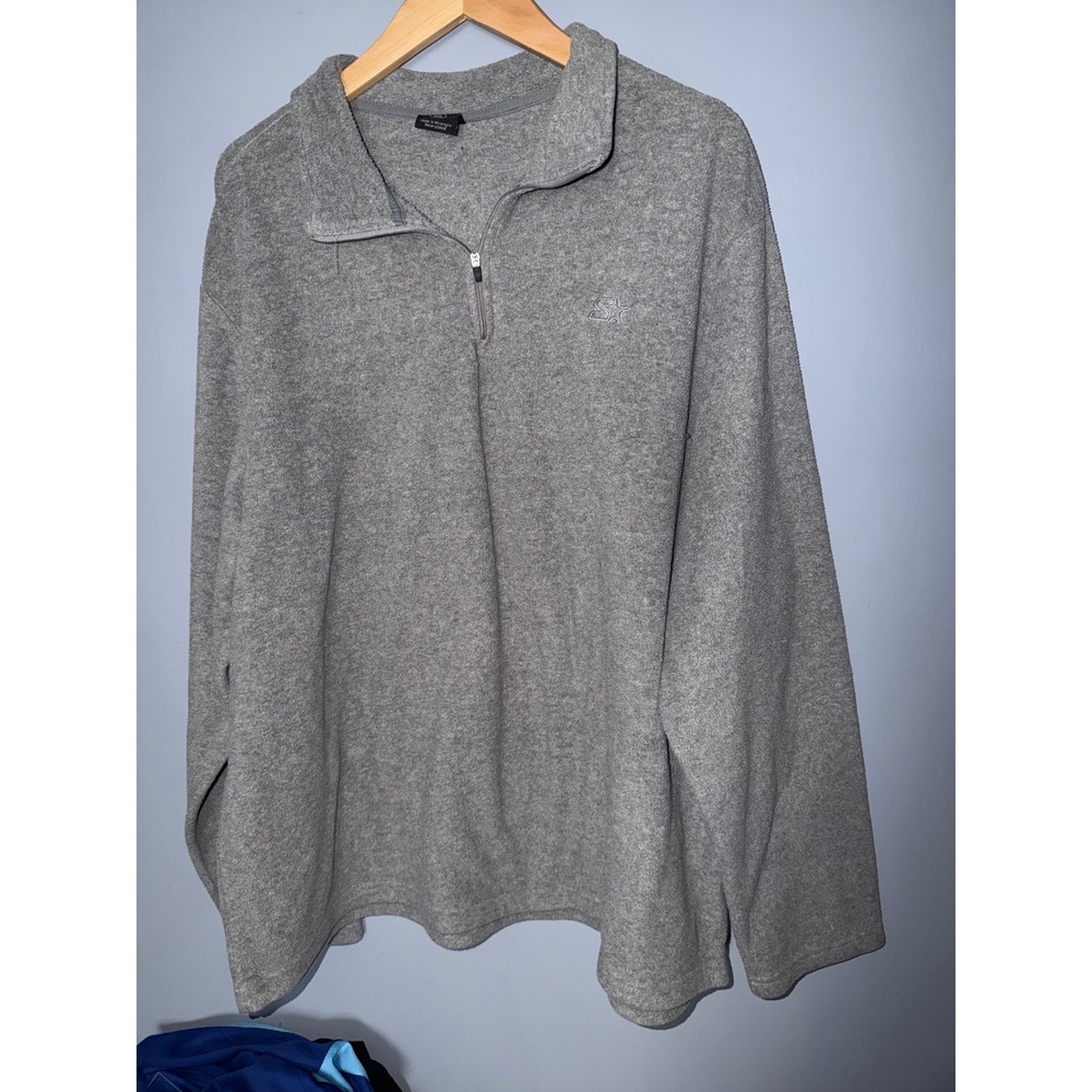 Starter Mens Heather Gray Quarter Zip Fleece Pullover Logo Sweatshirt 2XL